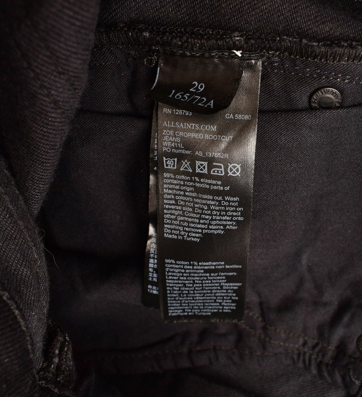 ALLSAINTS Womens ZOE Cropped Stretch Jeans Bootcut Low Rise W25 W26 W27 W28 W29