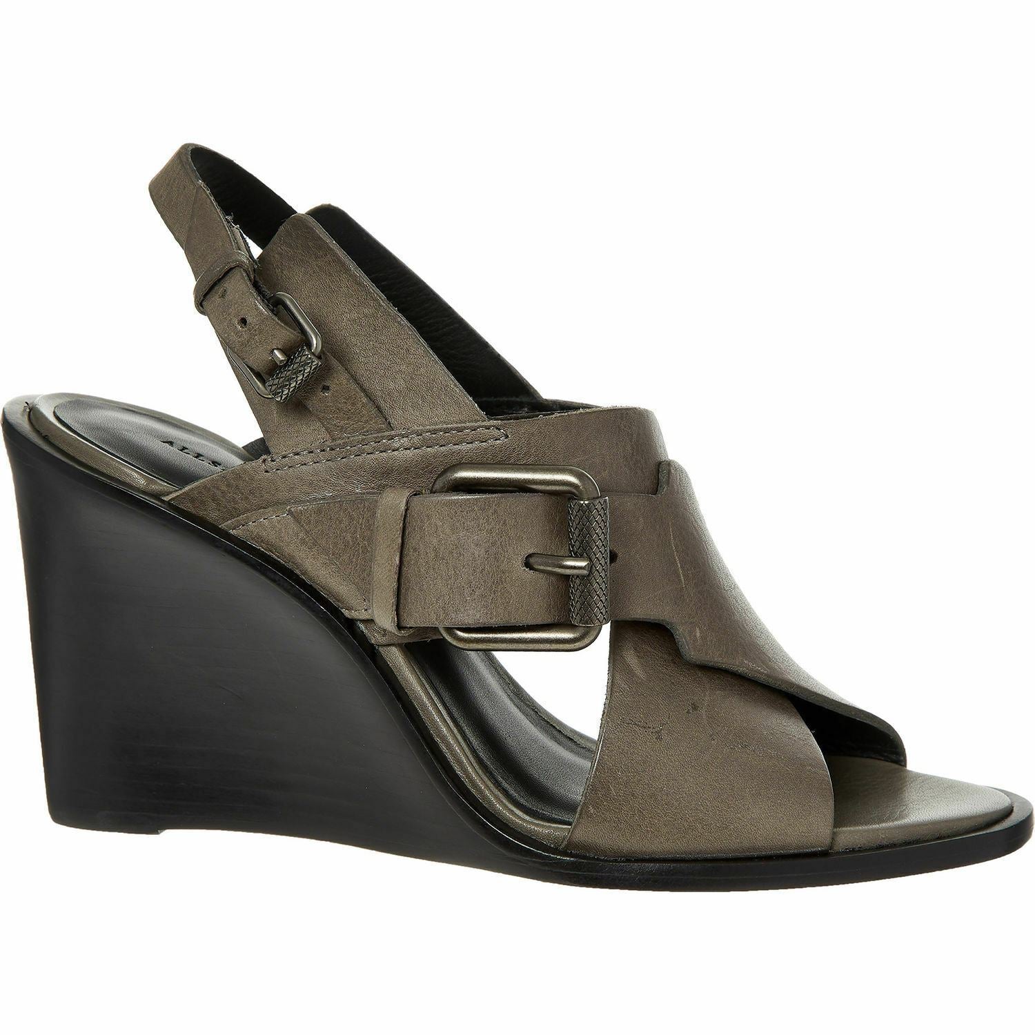 ALLSAINTS Women's Elin Dark Grey Strappy Wedged Sandals UK 5 UK 6