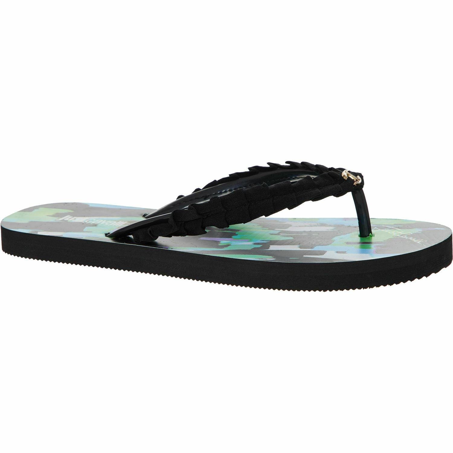 JUST CAVALLI Women's Summer Beach Flip Flops / Sandals, Black/Multi, UK 4 UK 5