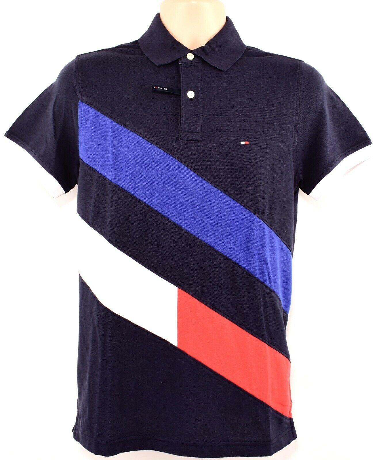 TOMMY HILFIGER Men's TH FLEX Slim Fit Polo Shirt, Navy Blue, size XS /size M