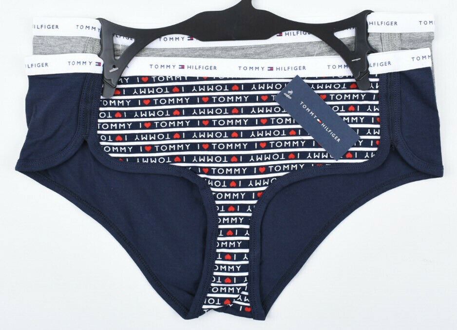 TOMMY HILFIGER 2-pack Women's HIPSTER Briefs Knickers, Navy/Grey, size M