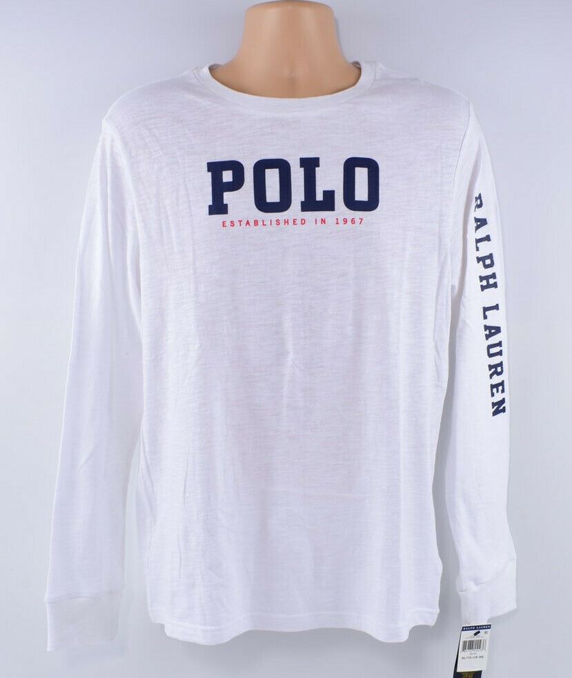 POLO RALPH LAUREN Men's Boys' Long Sleeve Cotton Top, White size S (18-20 years)