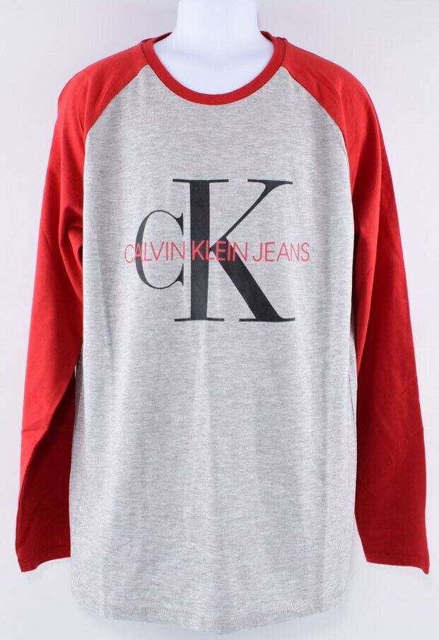 CALVIN KLEIN JEANS Boys' Long Sleeve Raglan Top, Grey/Red, 10 y /11 y /12 years