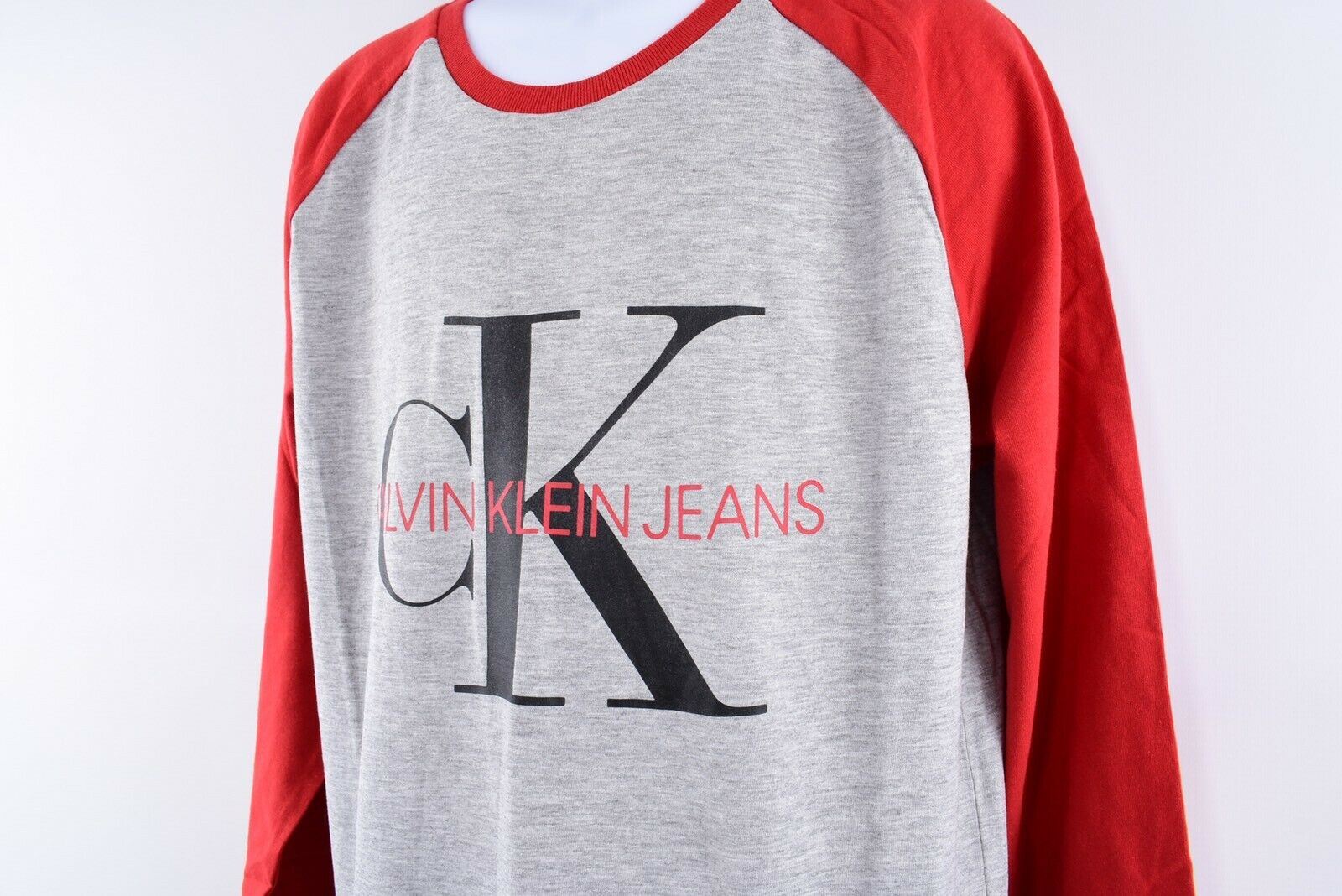 CALVIN KLEIN JEANS Boys' Long Sleeve Raglan Top, Grey/Red, 10 y /11 y /12 years