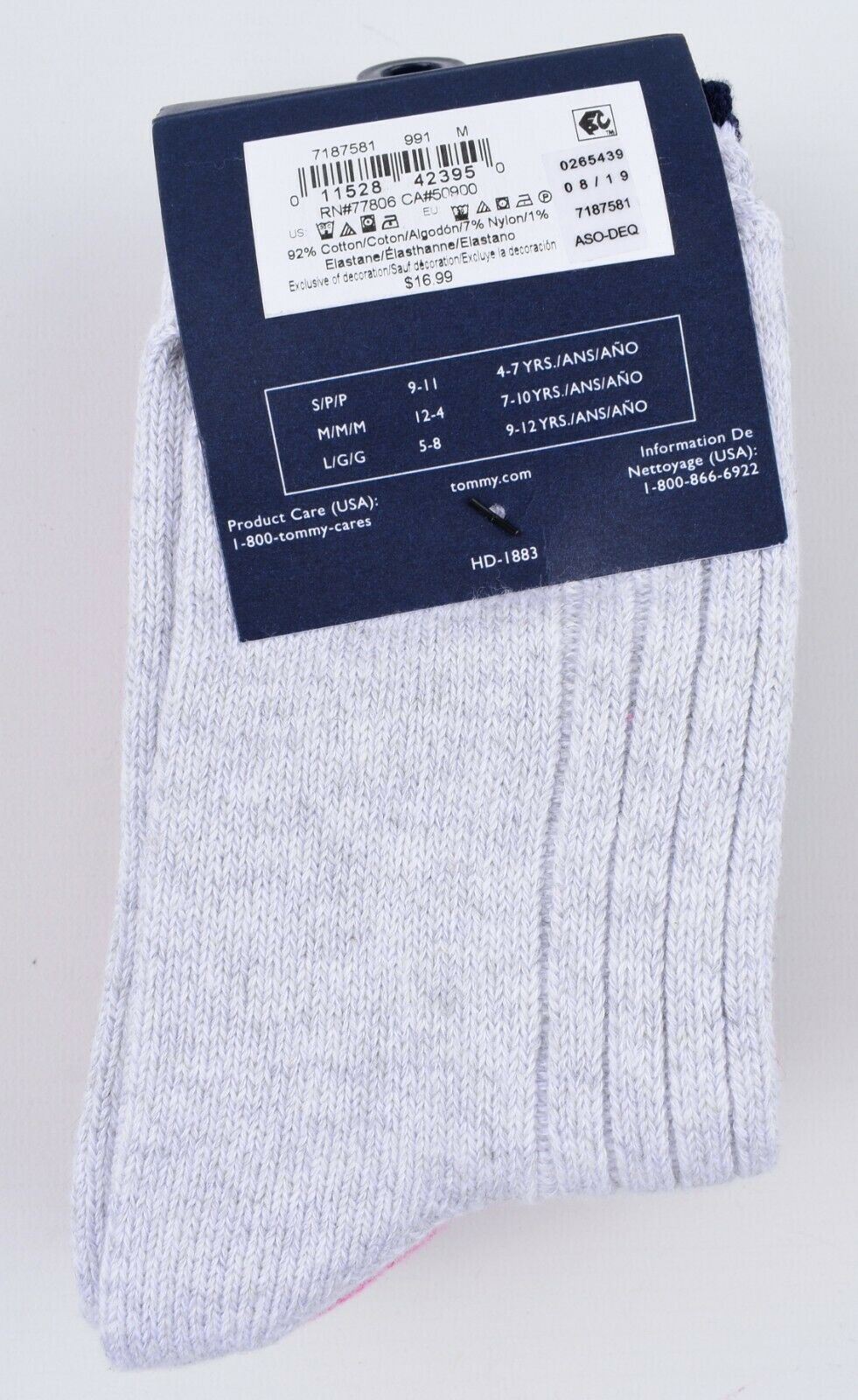 TOMMY HILFIGER 3-pack Girls' Camper Socks, Grey/Pink/Charcoal, size 9-12 years