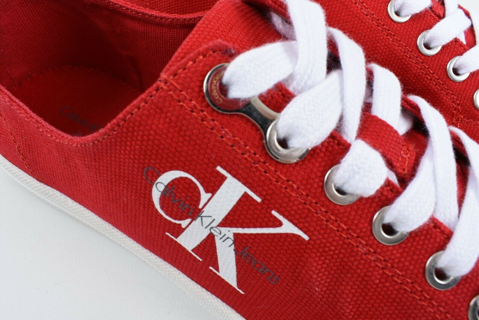 CALVIN KLEIN Women's MONNA Red Canvas Logo Trainers, size UK 4 / EU 37