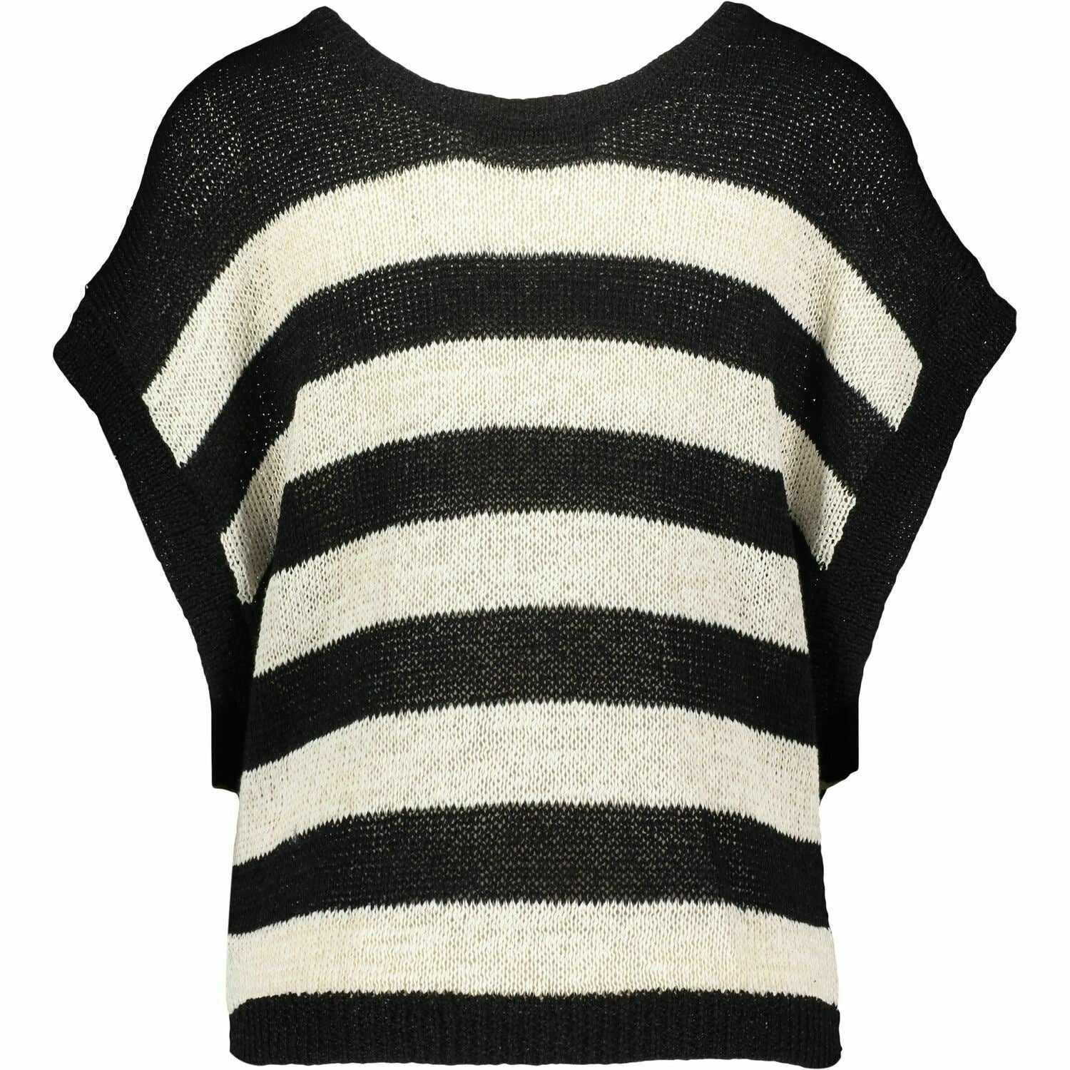 ALLSAINTS Women's CAROVA Knitted Striped Tee, Black/Antique White, size SMALL