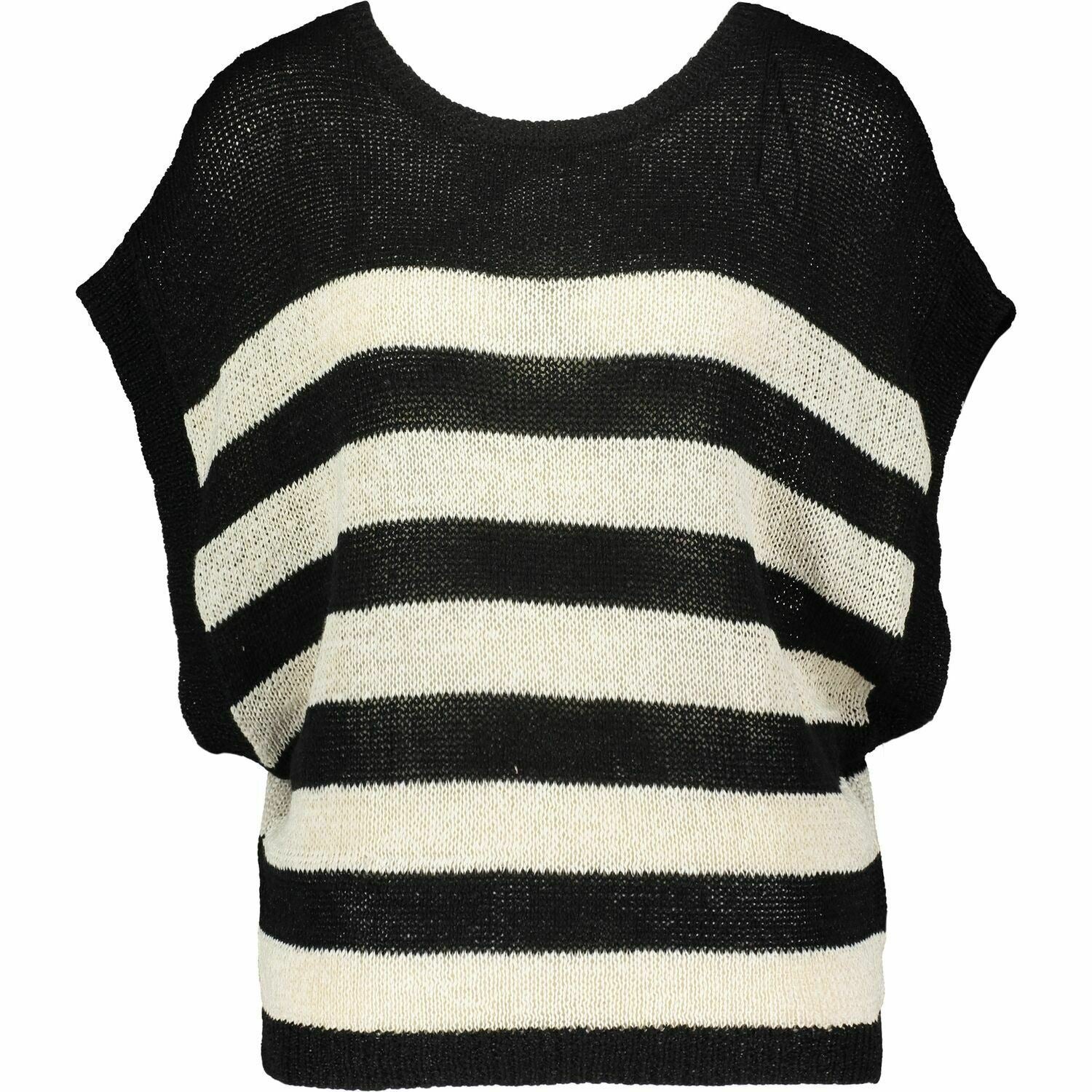 ALLSAINTS Women's CAROVA Knitted Striped Tee, Black/Antique White, size SMALL
