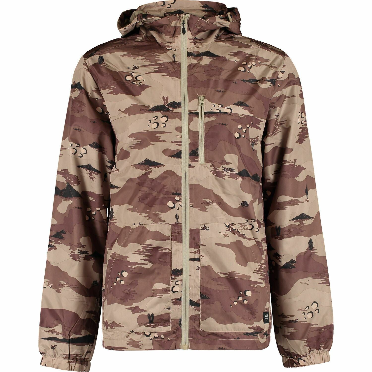 VANS Men's WOODBERY Lightweight Windbreaker Parka Jacket, Brown Camo, size S