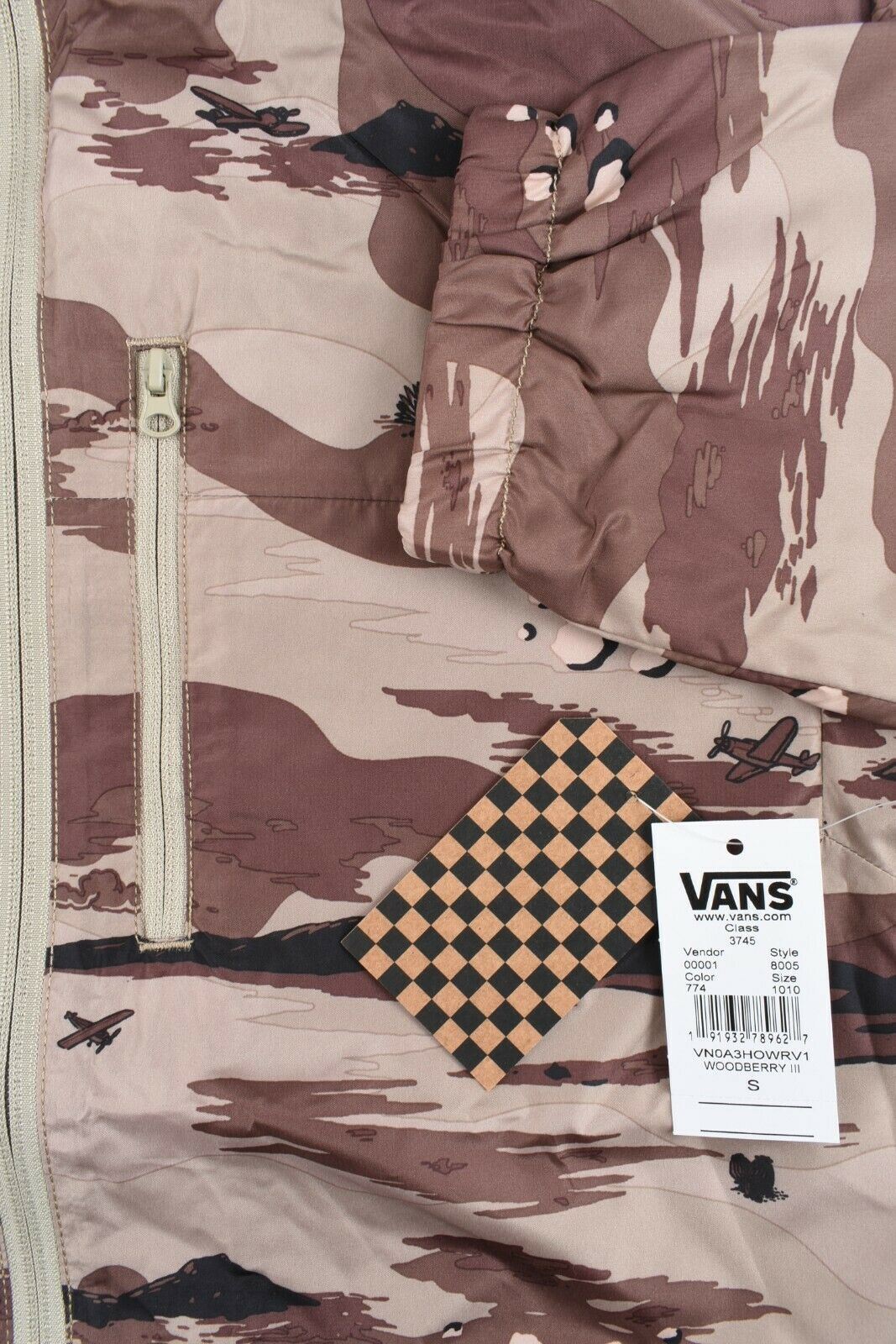 VANS Men's WOODBERY Lightweight Windbreaker Parka Jacket, Brown Camo, size S