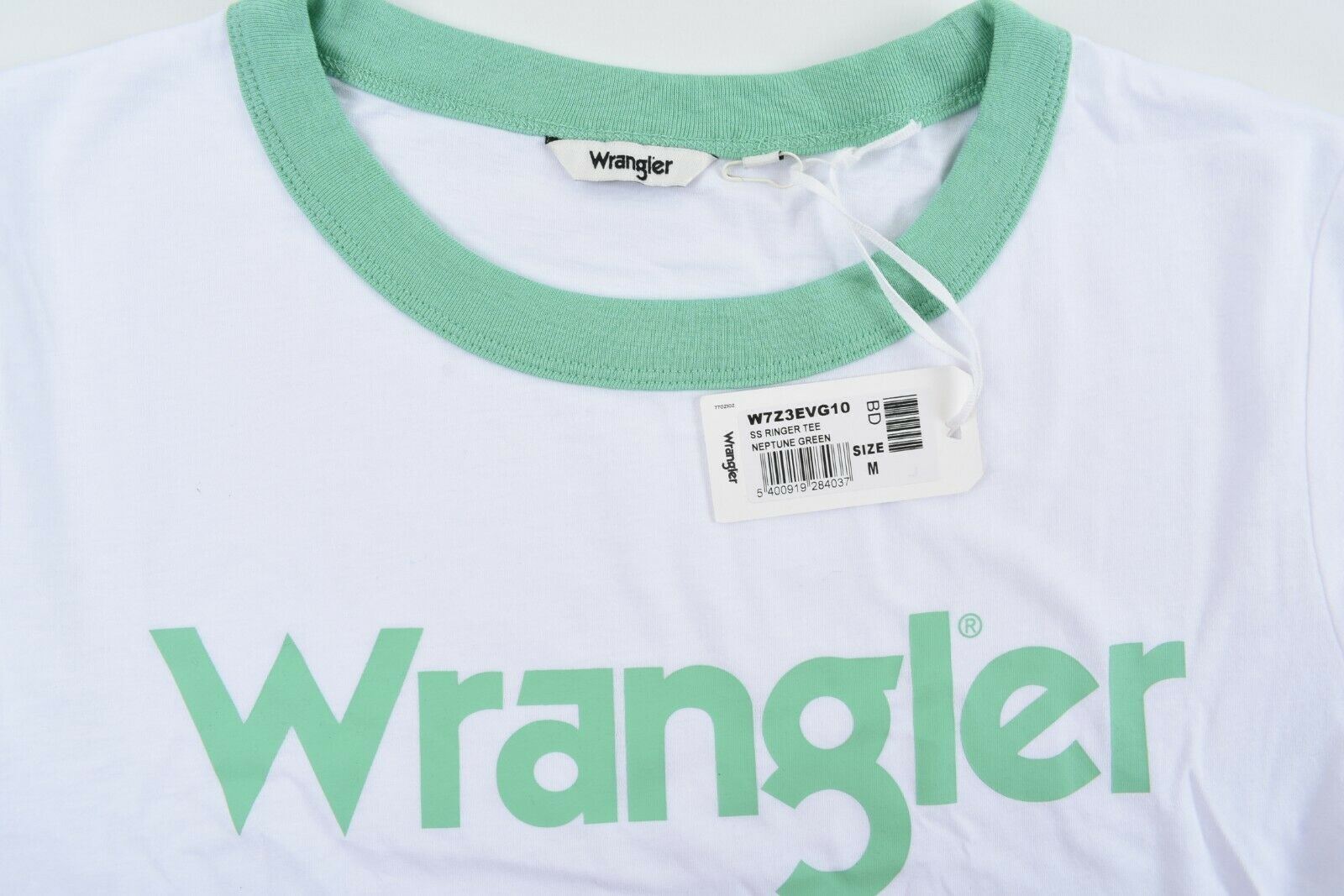 WRANGLER Women's Ringer Ringer T-Shirt Top, Neptune Green, size Medium