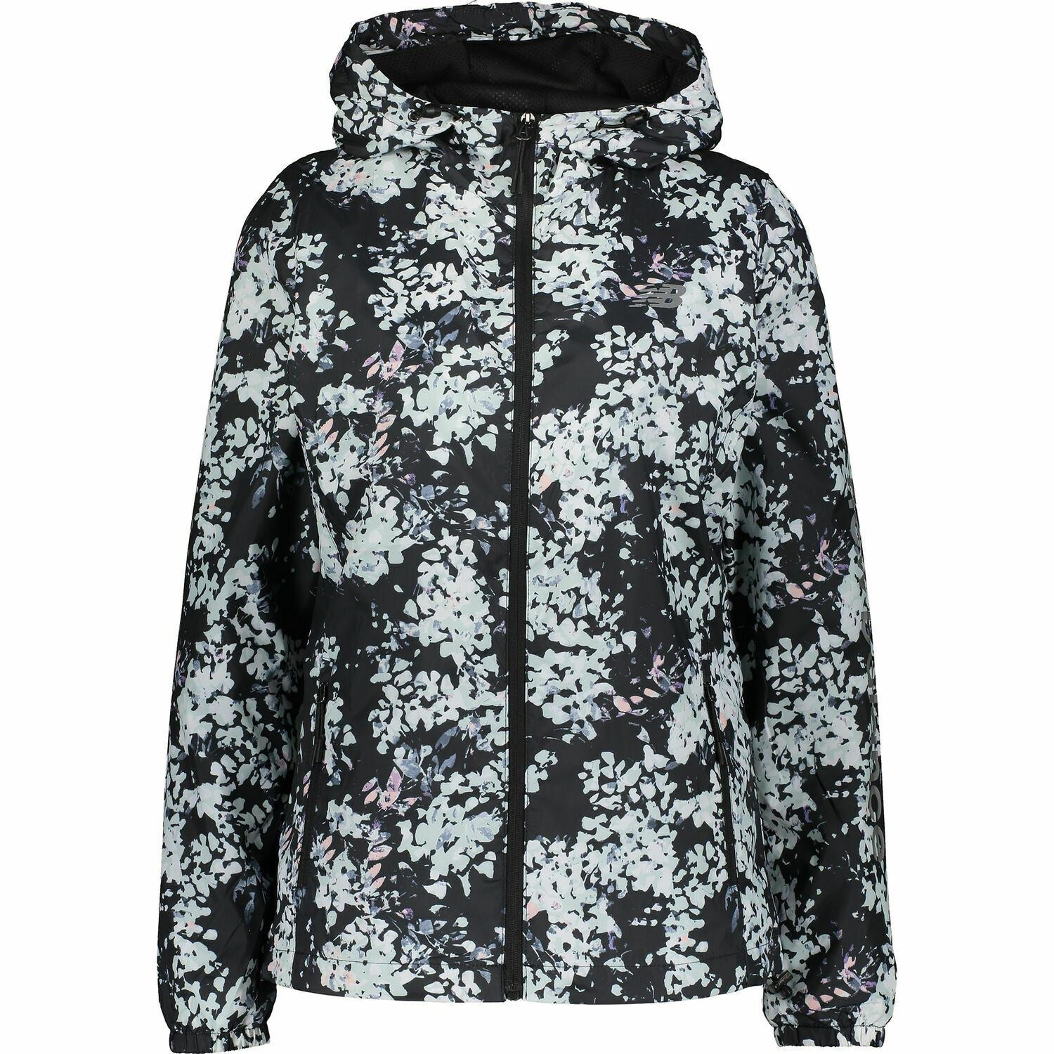 NEW BALANCE Women's Black/Grey Floral Printed Lightweight Hooded Jacket, size S