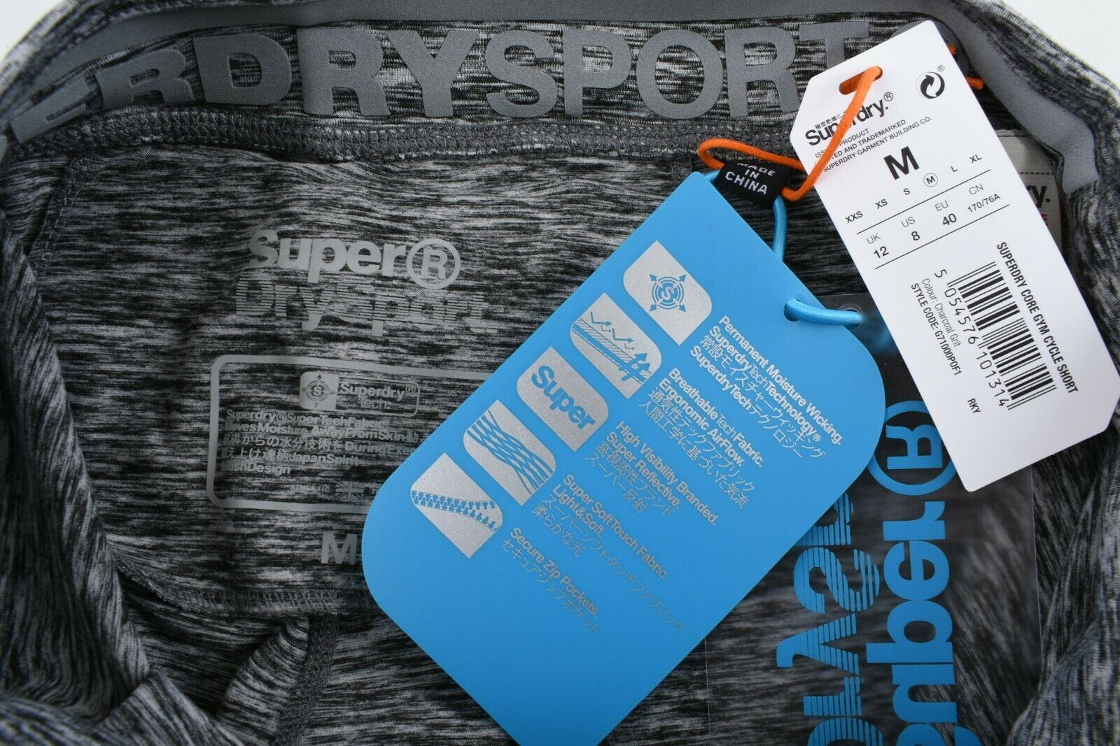 SUPERDRY SPORT Women's CORE GYM Cycle Shorts, Charcoal Grit, size M / UK 12