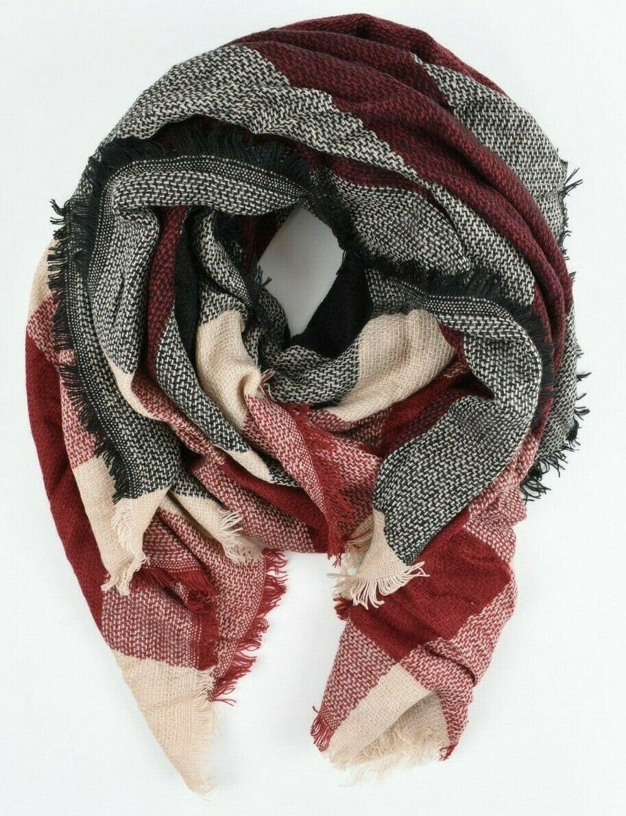 JESSICA MCCLINTOCK Women's Large Black, Burgundy and Beige Shawl Wrap Scarf