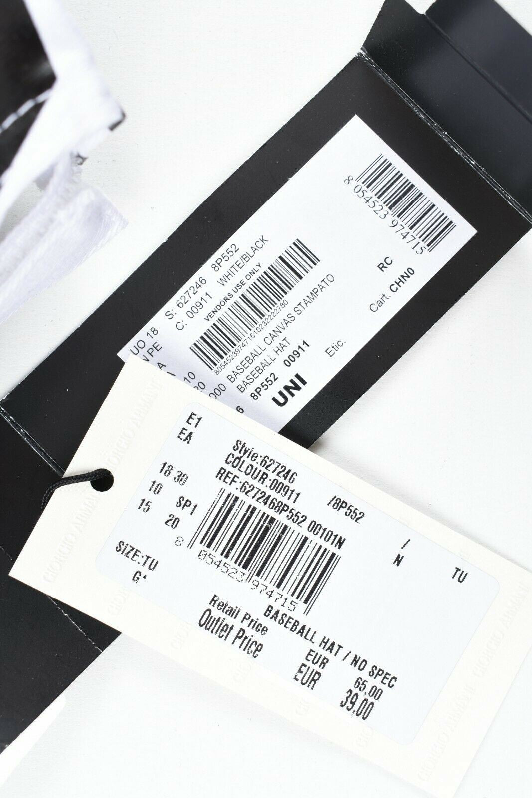 EMPORIO ARMANI Men's Teens' White/Black Flat Peak Canvas Baseball Logo Hat, Cap