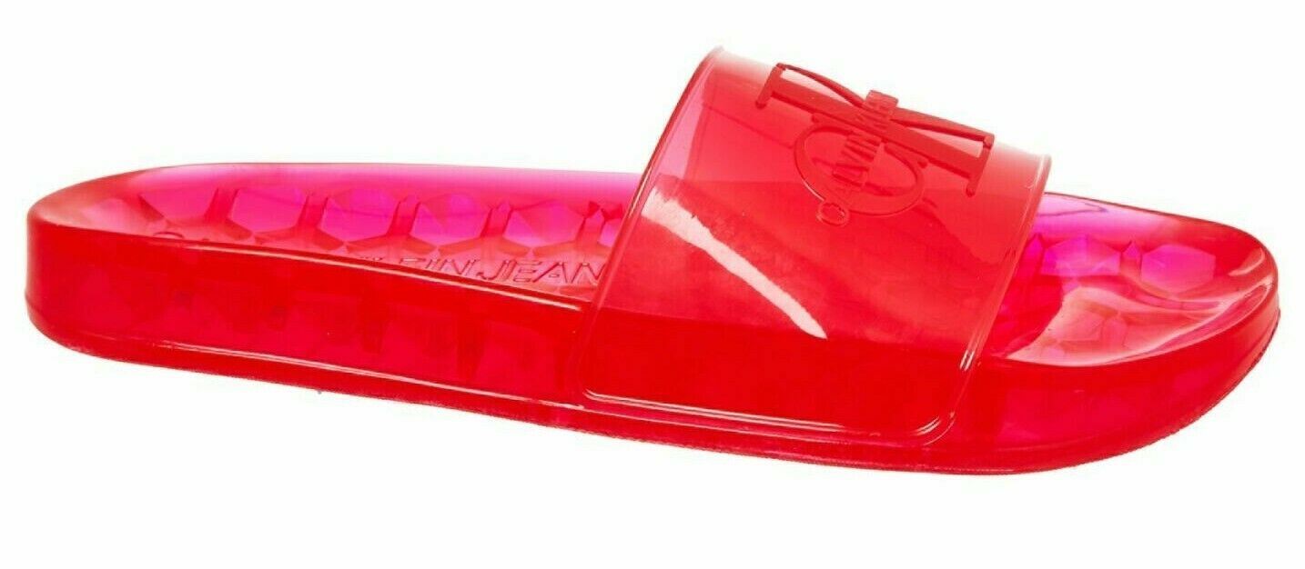 CALVIN KLEIN JEANS Women's ELVA Translucent Rubber Sliders Sandals, Red, UK 4