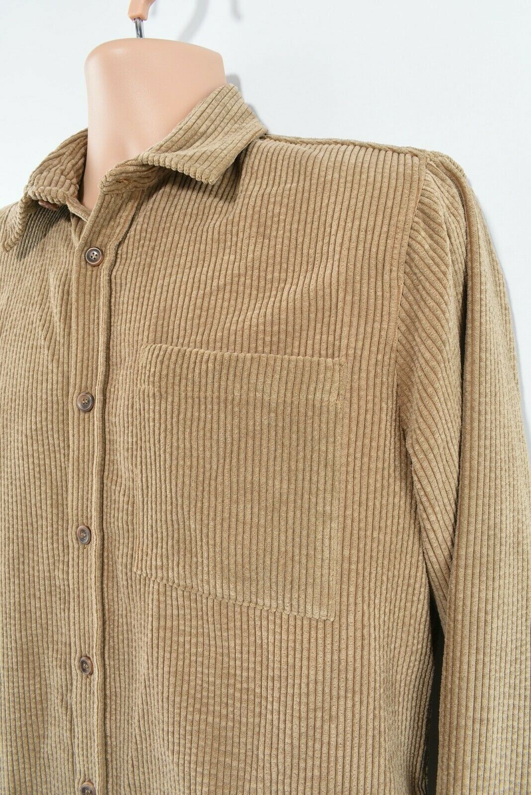 ZARA Men's Relaxed Fit Corduroy Shirt, Khaki Brown, size SMALL