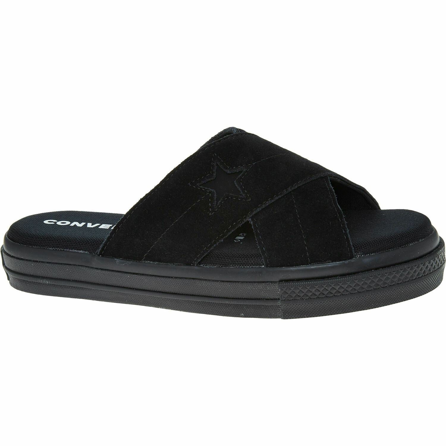 CONVERSE Women's Black Suede Leather Strap Sliders Sandals, size UK 3.5