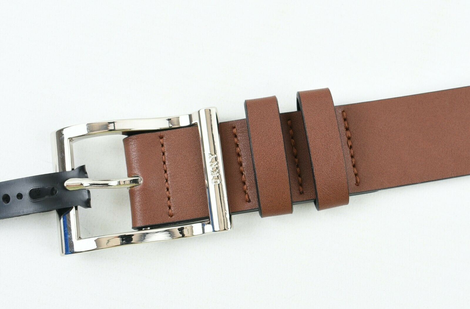 DKNY Women's Faux Leather Reversible Belt, Cognac Brown/Black Logo, size M