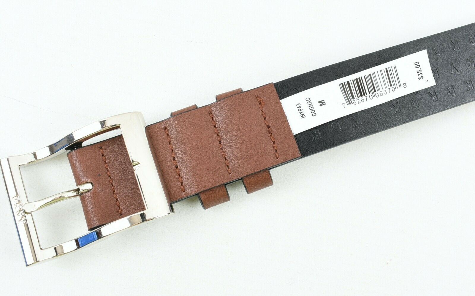 DKNY Women's Faux Leather Reversible Belt, Cognac Brown/Black Logo, size M