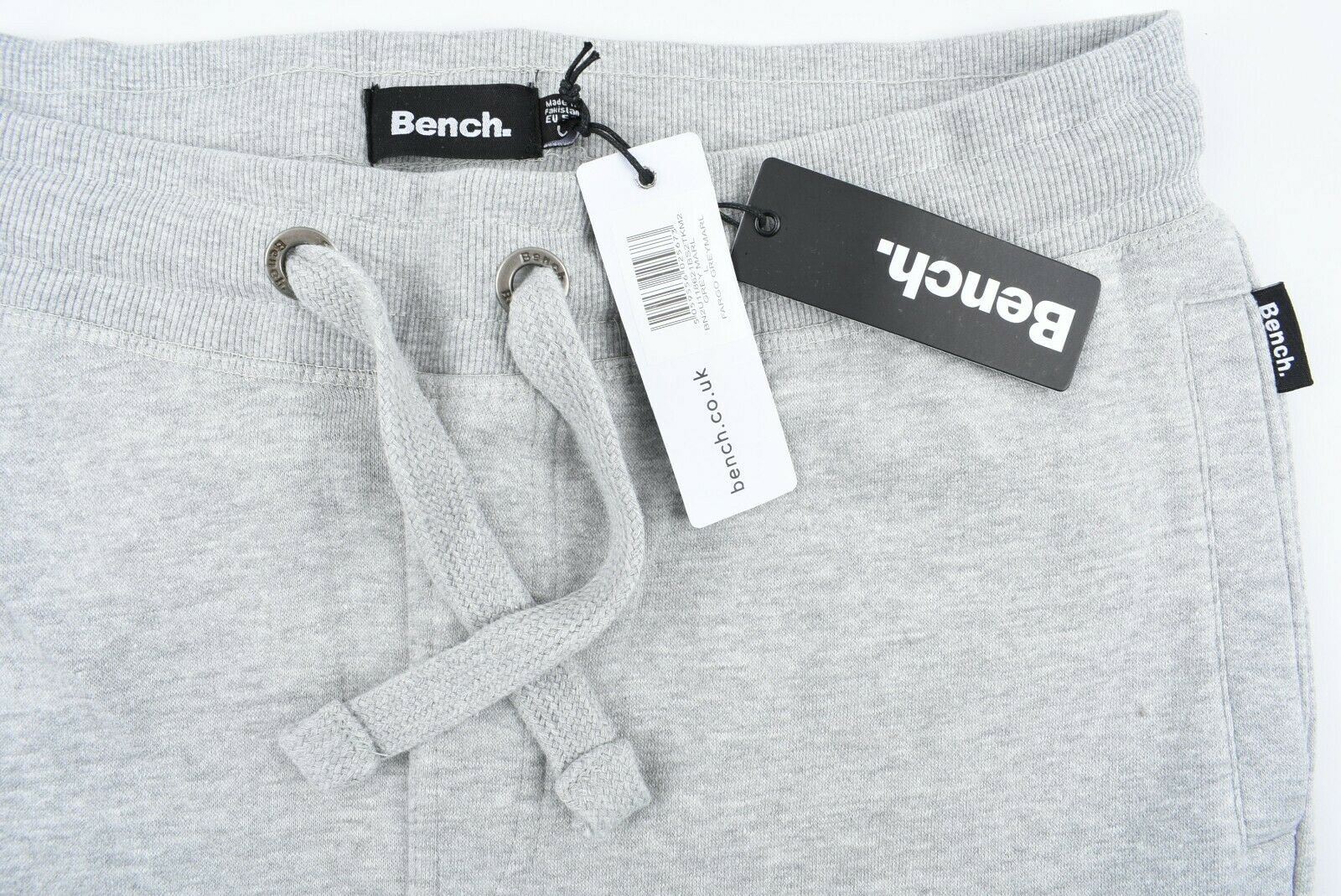 BENCH Men's Fargo Grey Marl Joggers, Thigh Pockets, Fleece Backed Jersey, size L