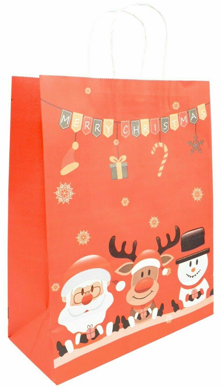 12Pcs Christmas Gift Bags - Brown Recyclable Kraft Paper Present Bags 33x26x12cm
