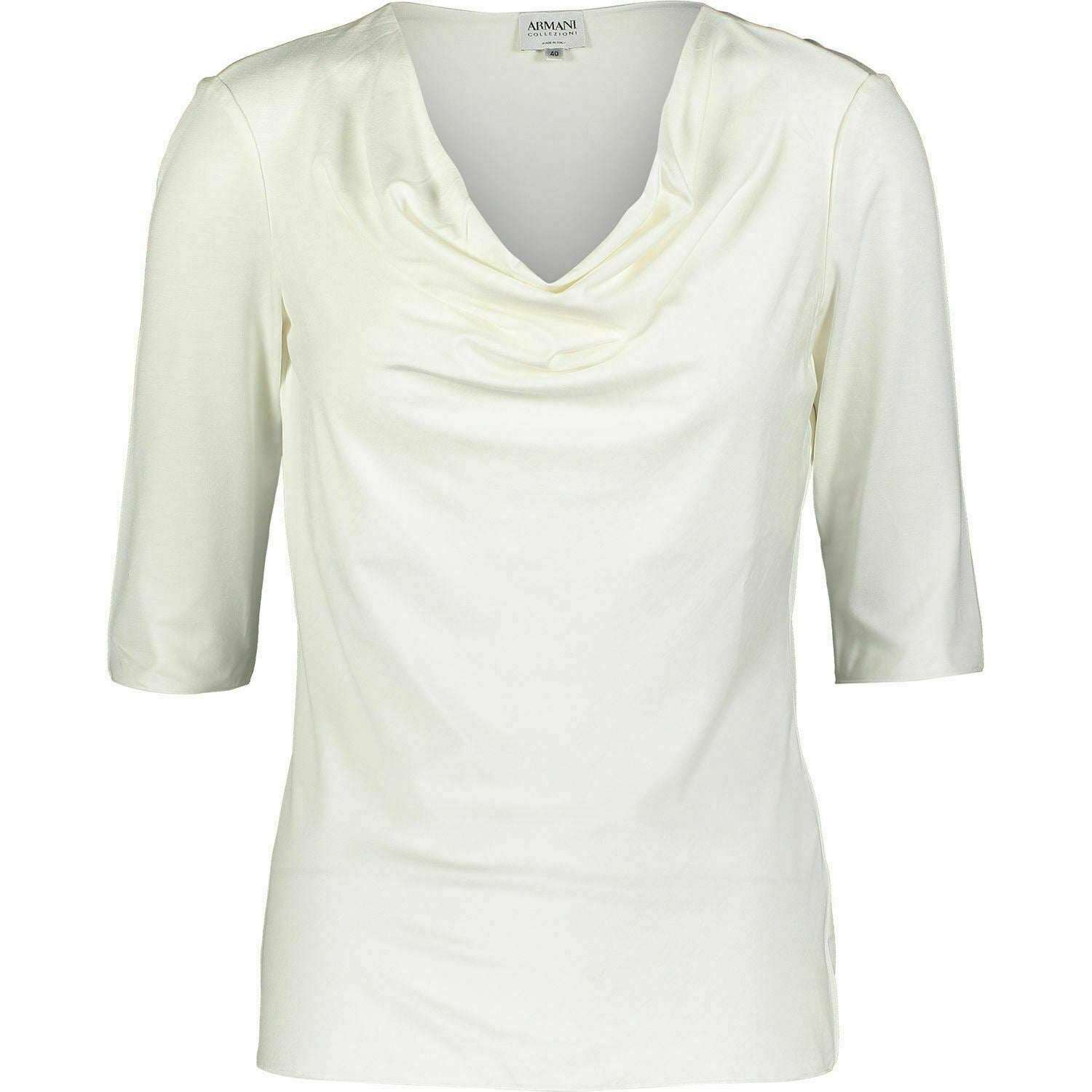 ARMANI COLLEZIONI Womens Cowl Neck 1/2 Long Sleeve T-Shirt Top Cream UK 8 UK 10