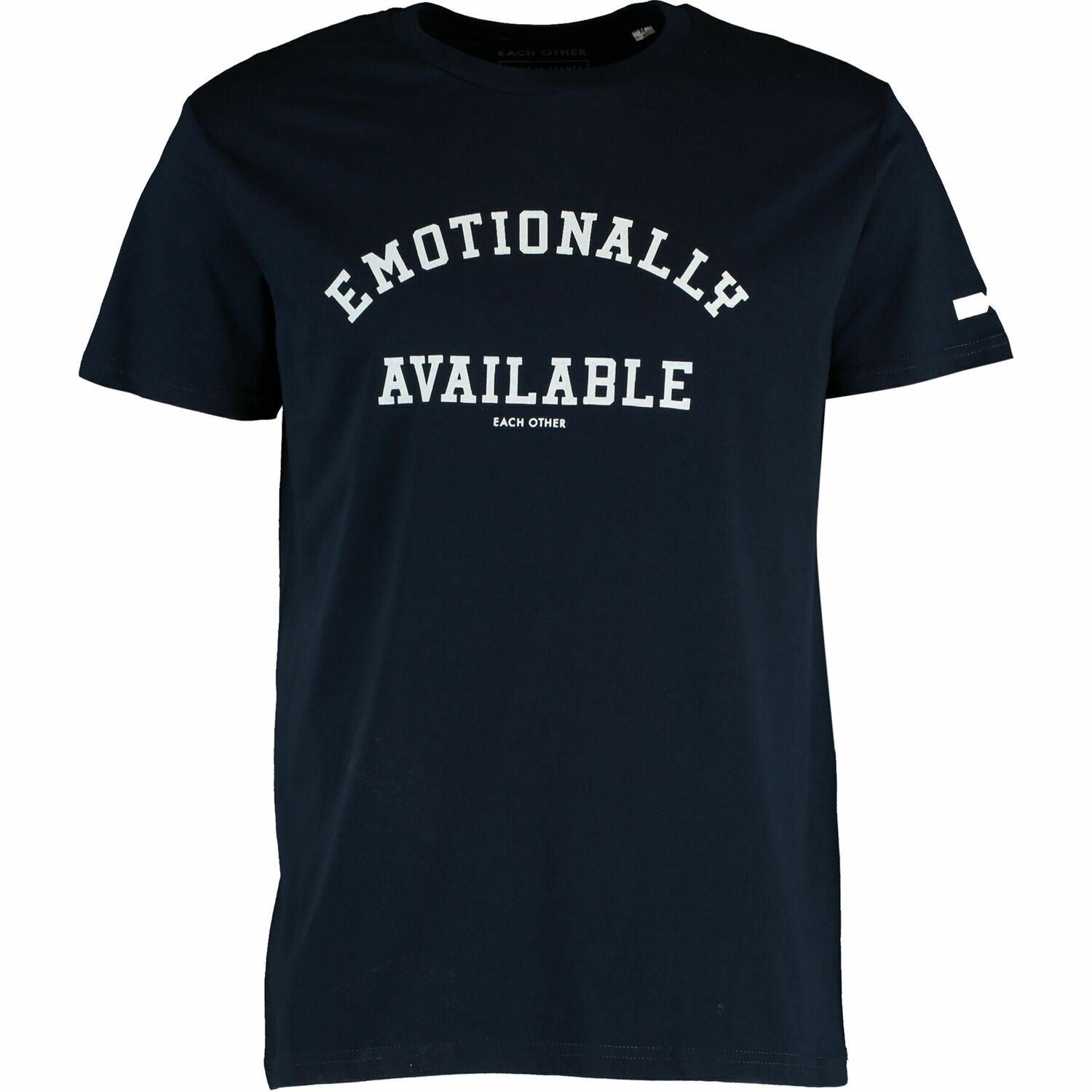 EACH OTHER Menâs 'Emotionally Available' T-shirt, Organic Cotton, Blue, size S
