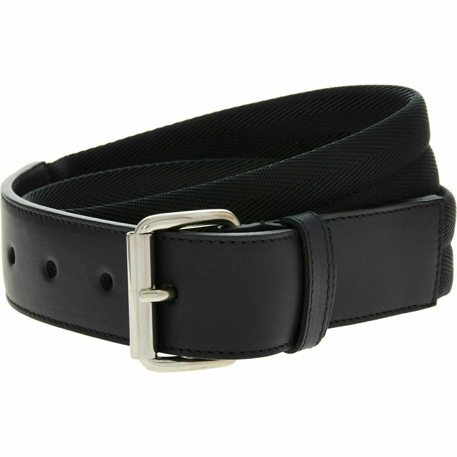 PRADA Women's Luna Rossa Leather & Woven Fabric Belt, Navy Blue, size XS