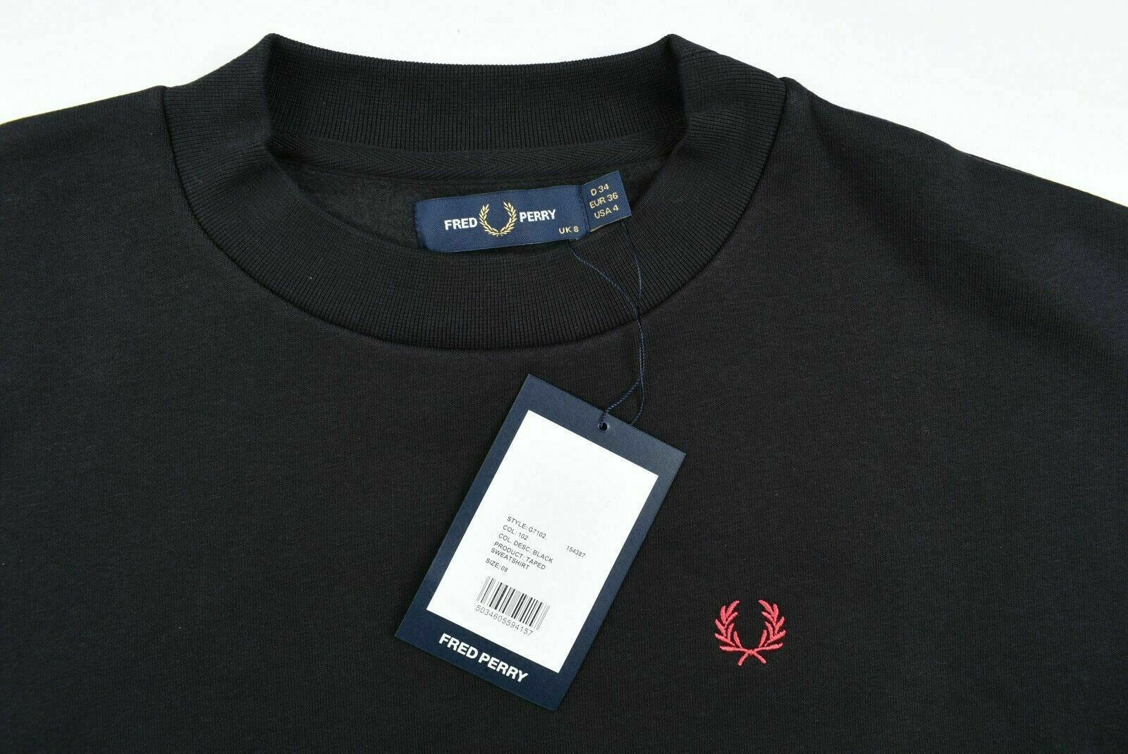 FRED PERRY Women's Black & Pink Side Tape Sweatshirt, UK 8