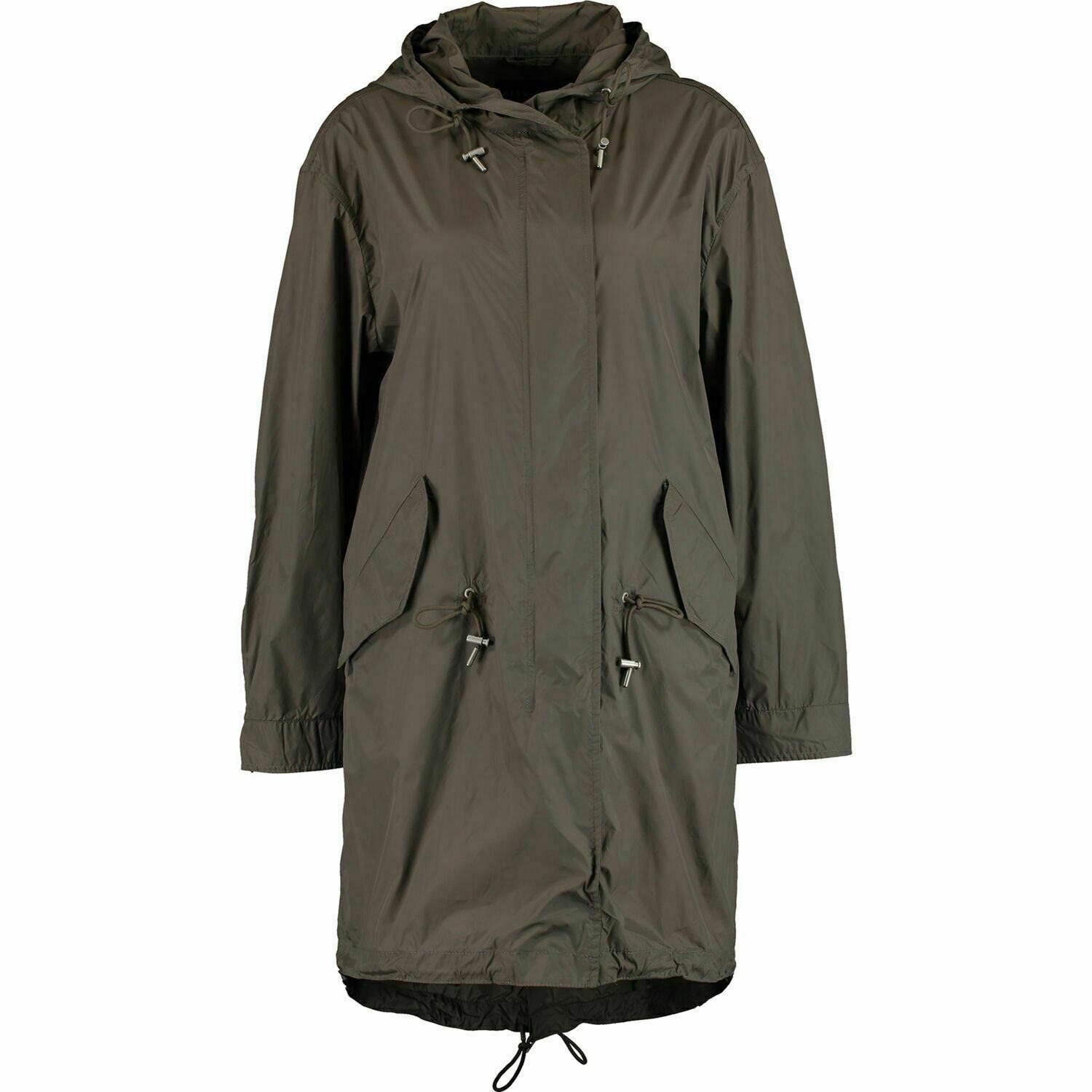 ALLSAINTS Womenâs AFIA NYLA Khaki Green Hooded Parka Jacket, size S