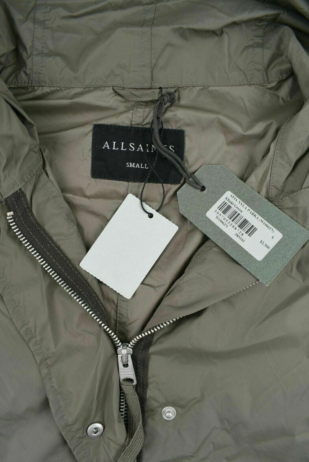 ALLSAINTS Womenâs AFIA NYLA Khaki Green Hooded Parka Jacket, size S