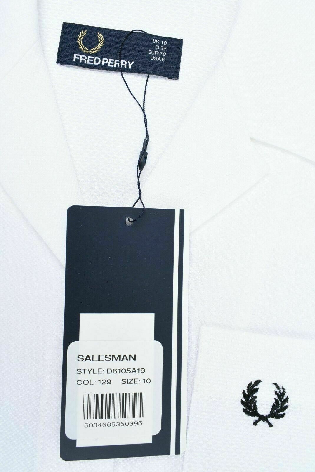 FRED PERRY Women's White Collared Pleated Back Dress, White, size UK 10