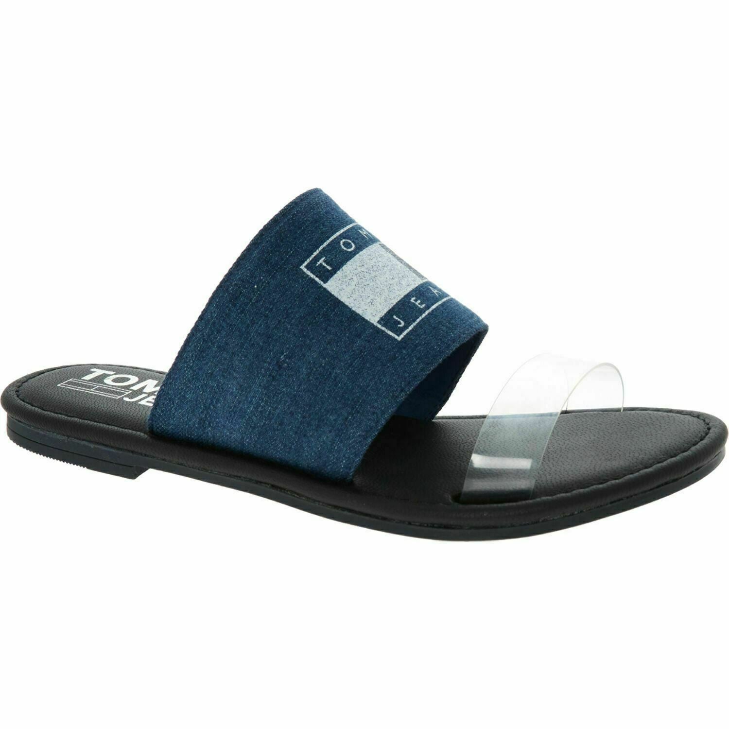 TOMMY HILFIGER Women's Blue Denim Logo Sliders Sandals, size UK 6 EU 39