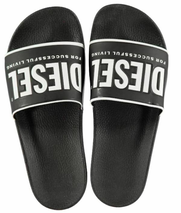 DIESEL Women's SA-VALLA Logo Beach Pool Sliders Sandals, Black, UK 6.5 EU 40
