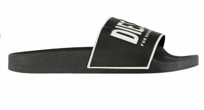 DIESEL Women's SA-VALLA Logo Beach Pool Sliders Sandals, Black, UK 6.5 EU 40