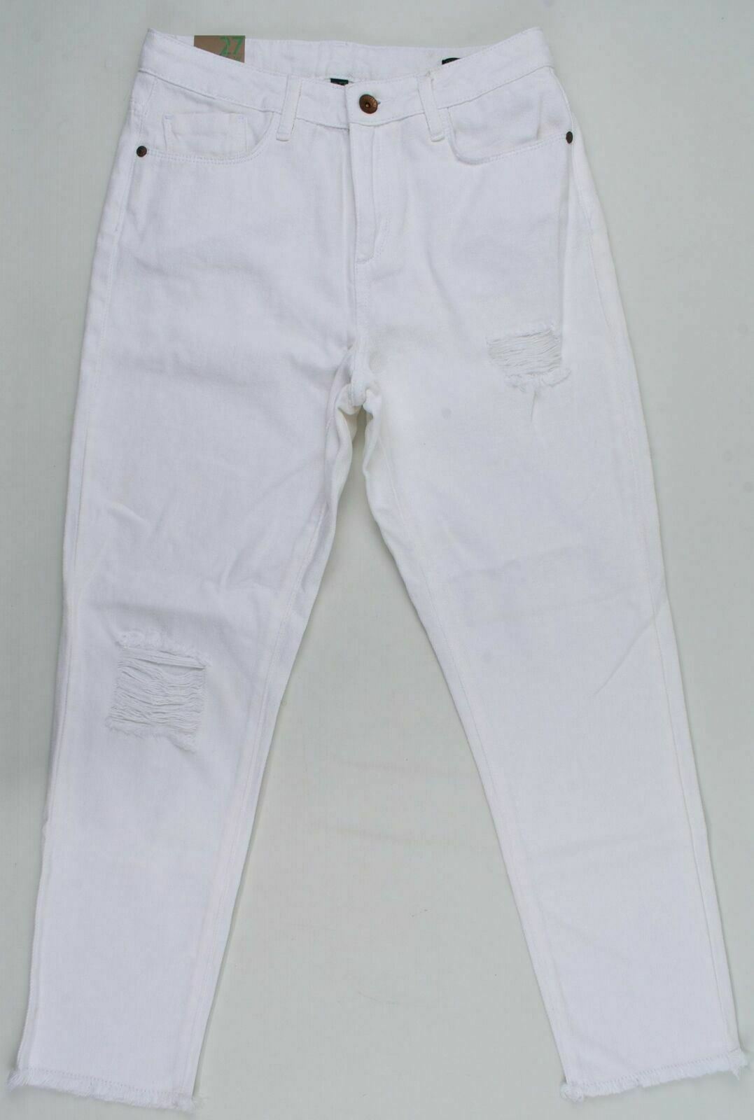 BENETTON JEANS Women's Boyfriend Cut Distressed look White Jeans- W27