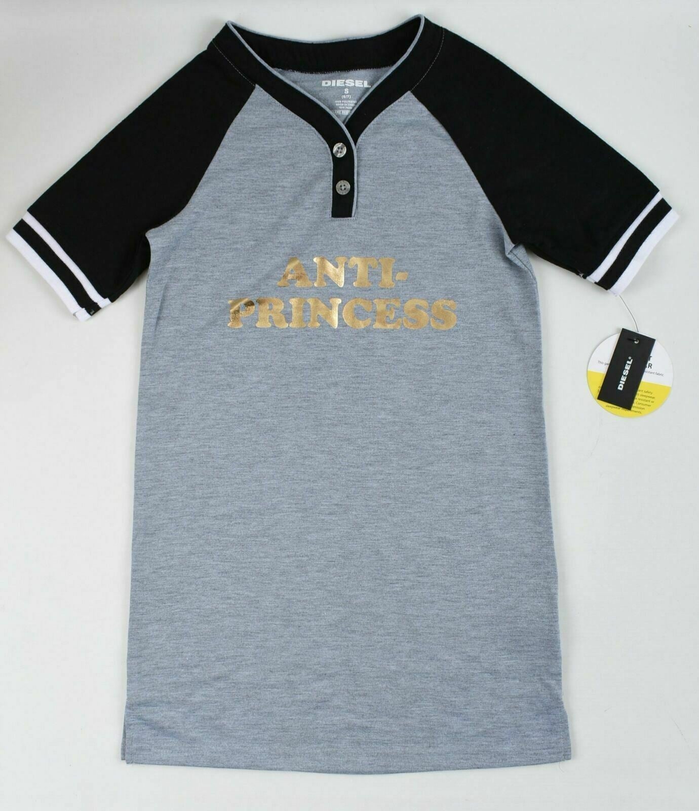 DIESEL Girl's 'Anti-Princess' Grey Sleepwear Lounge Top T-shirt 6 y to 7 yrs
