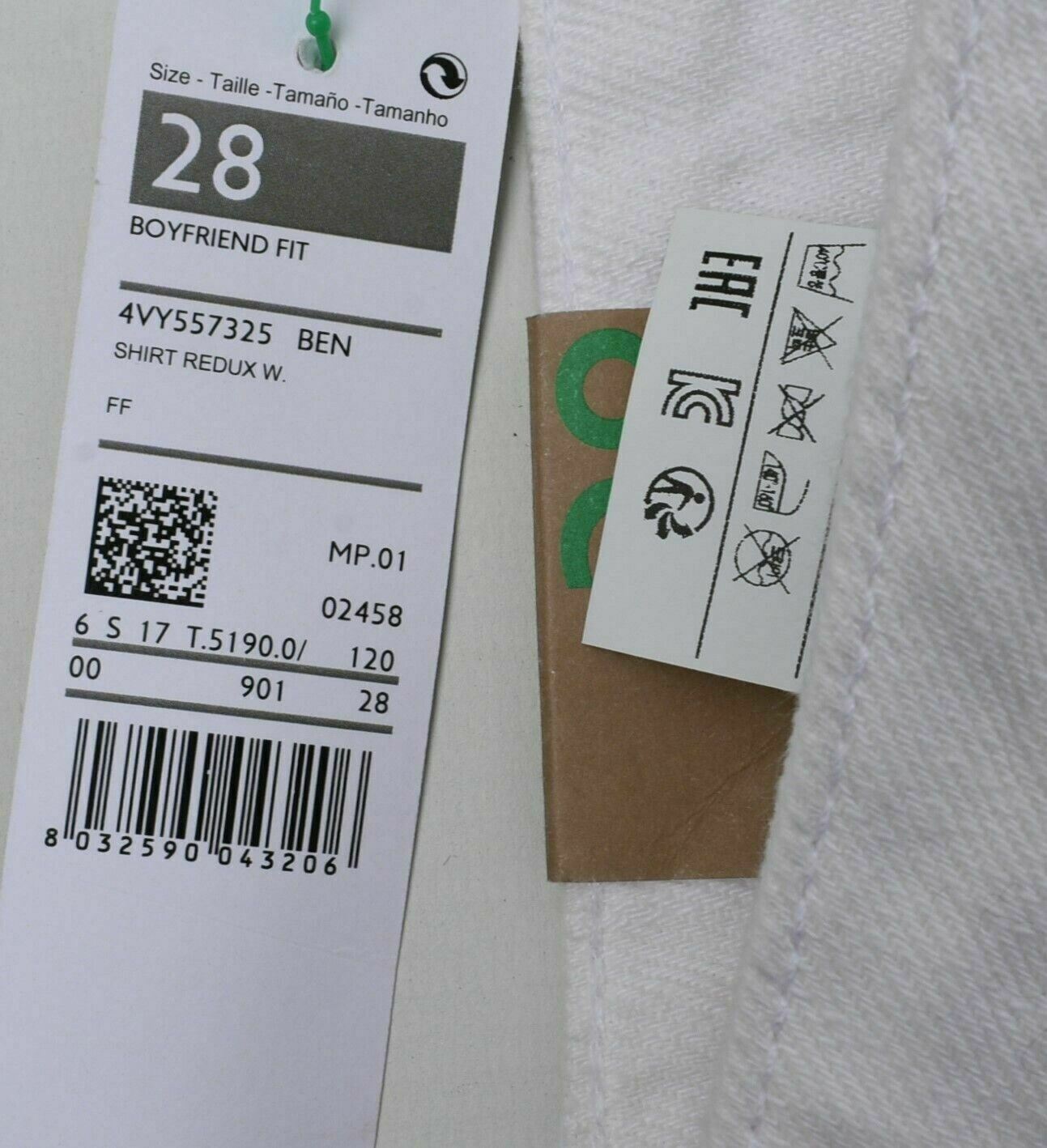 BENETTON JEANS Women's Boyfriend Cut Distressed look White Jeans- W28