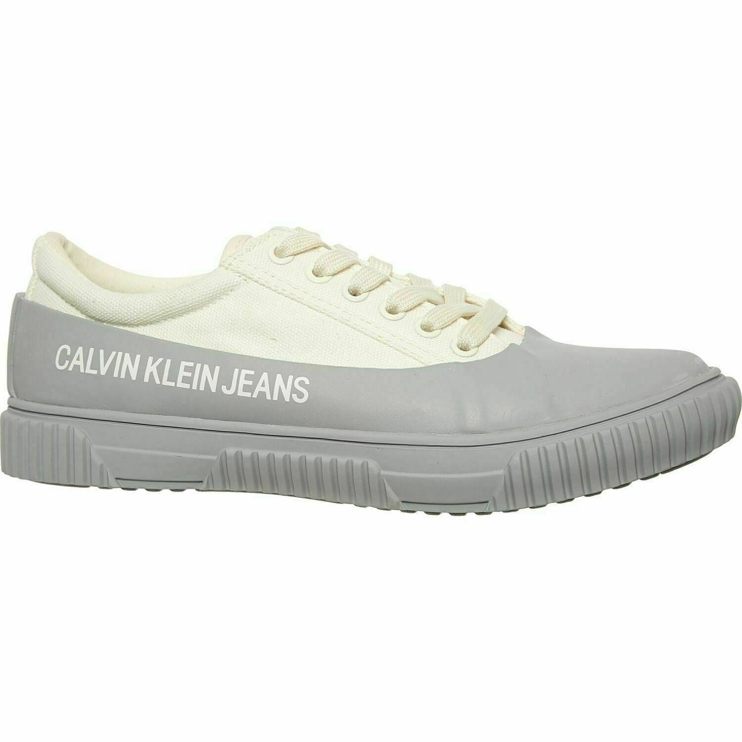CALVIN KLEIN Women's MIA Trainers Canvas/Rubber, Bright White/Light Grey, UK 4