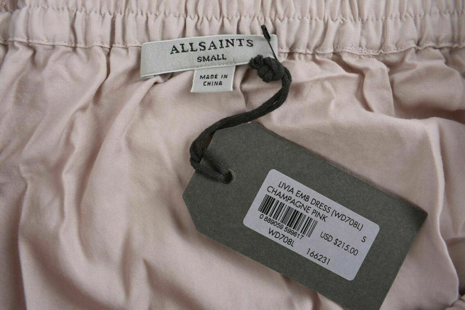 ALLSAINTS Women's LIVIA Bardot Neckline Dress, Champagne Pink, size S / UK 10