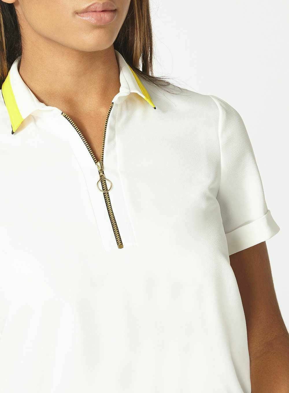 DOROTHY PERKINS Women's Yellow Collar White Polo Top size UK 12