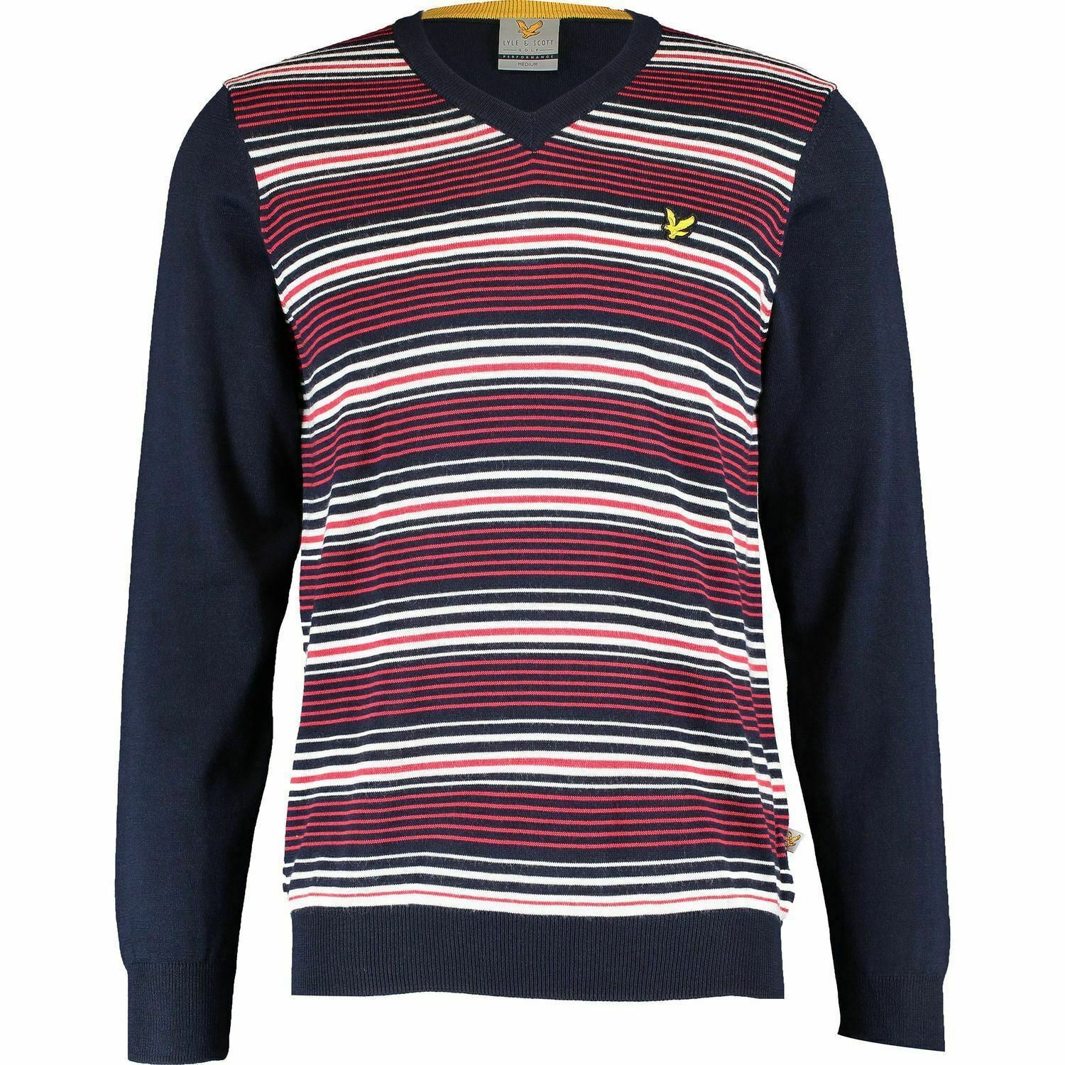 LYLE & SCOTT GOLF Men's GILLEAN VS V-neck Navy Striped Jumper, Small