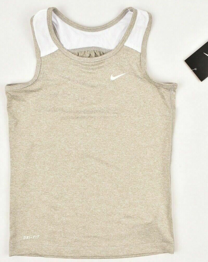 NIKE DRI-FIT Girls' Kids' Performance Tank Top, Grey/White, 6 years to 7 years