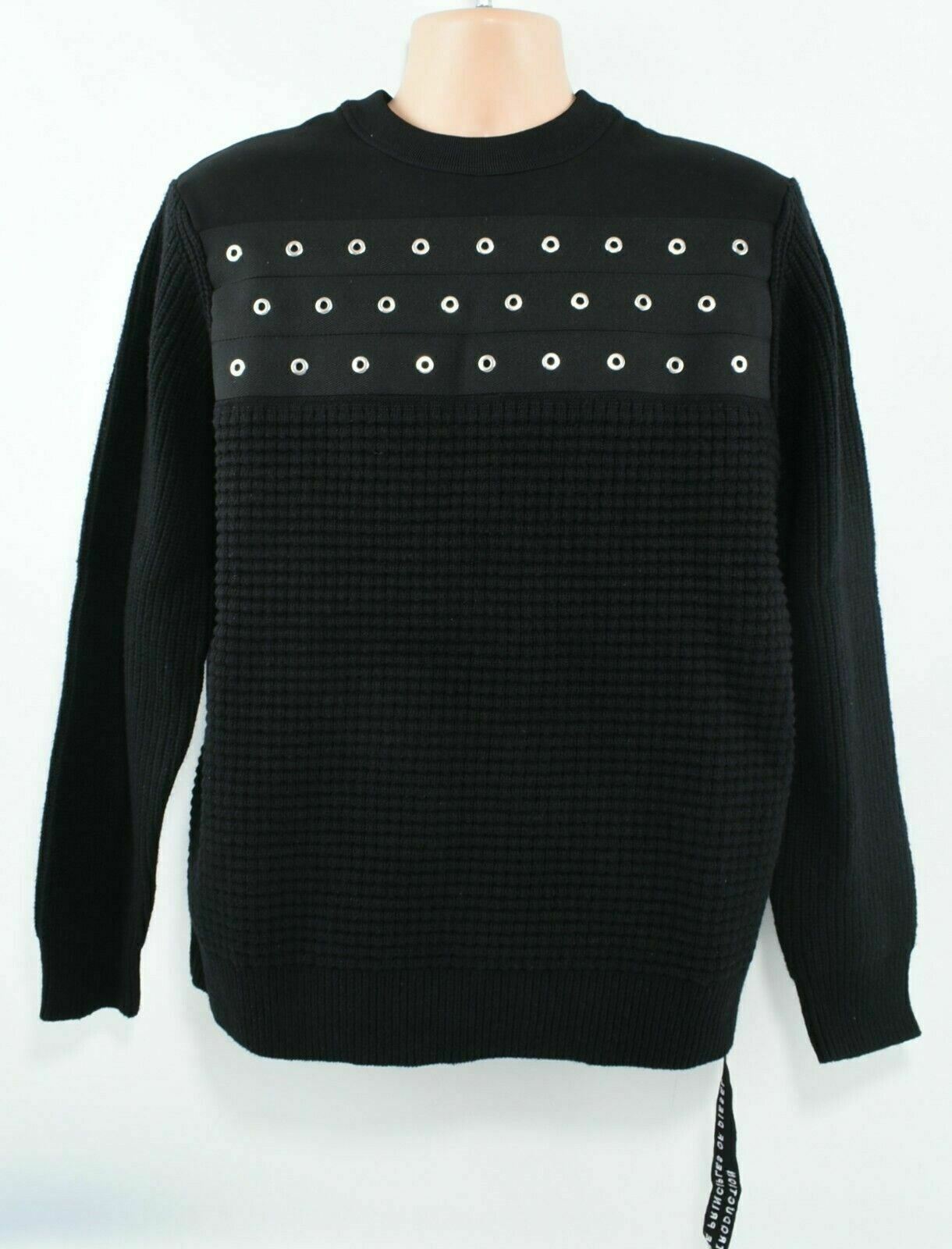 DIESEL Men's K-RUSHIS Textured Pullover Jumper with Eyelets, Black, size L