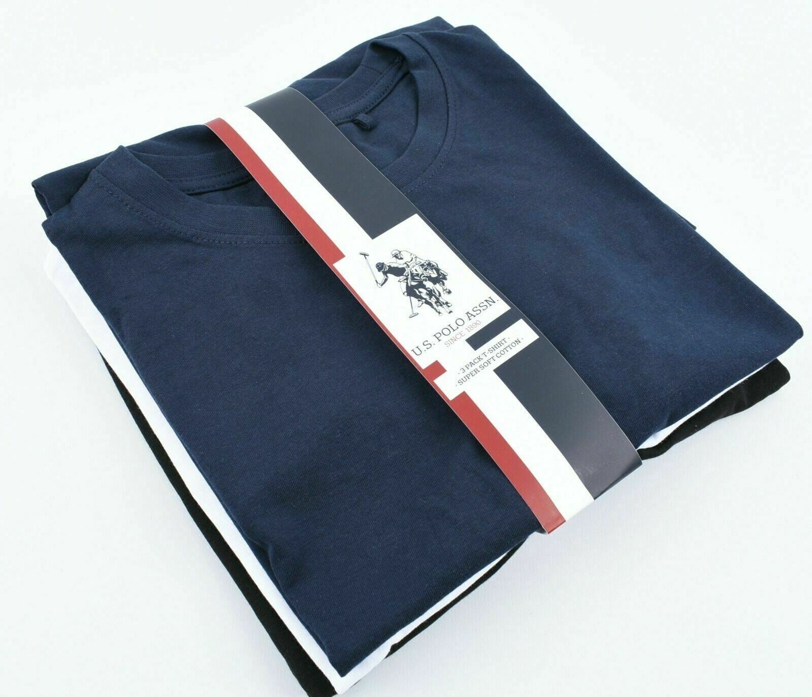 US POLO ASSN Men's 3-Pack Short Sleeve T-Shirts, White/Navy/Black, size M