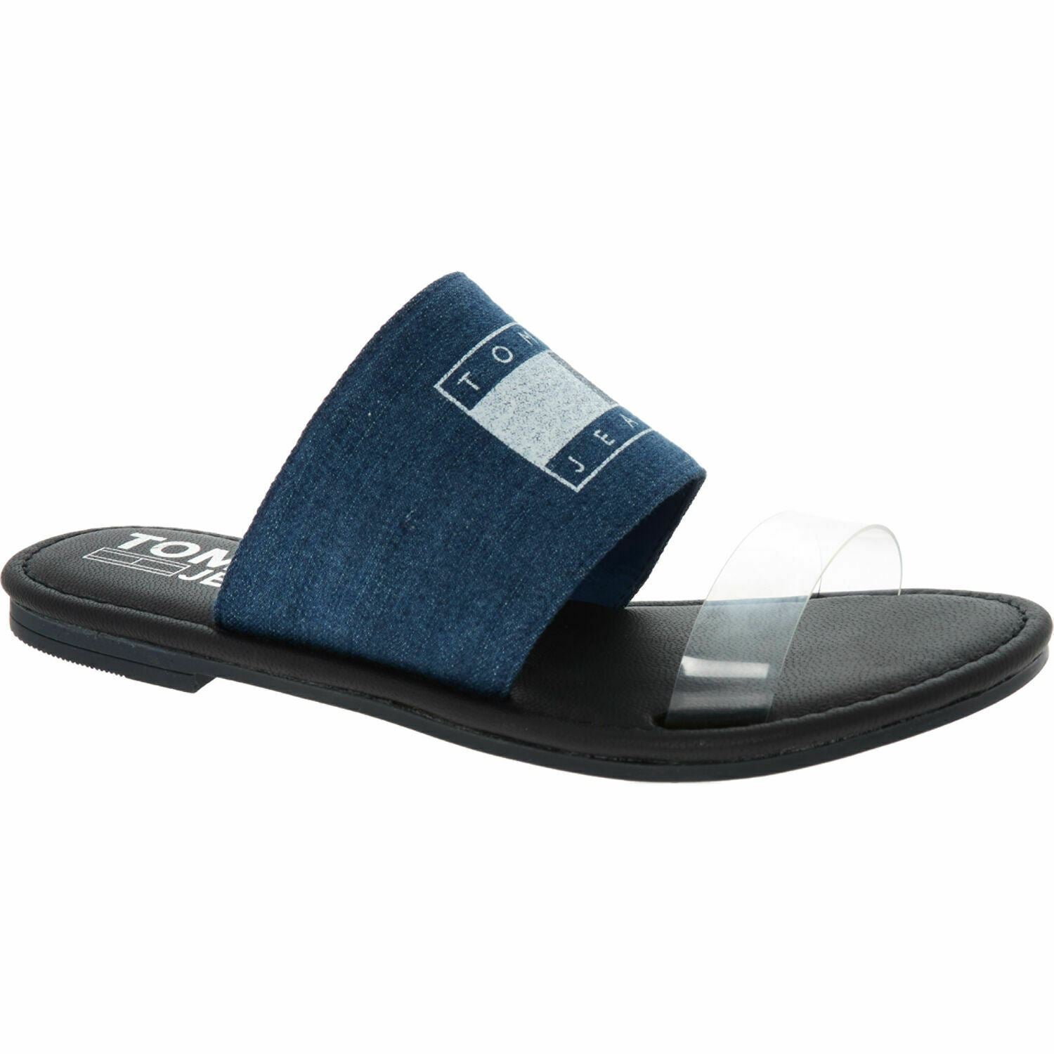 TOMMY HILFIGER Women's Blue Denim Logo Sliders Sandals, size UK 5 EU 38