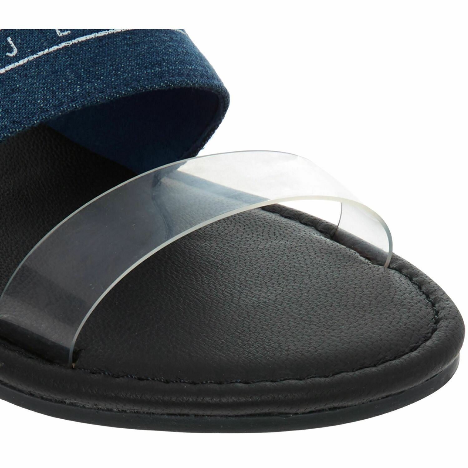 TOMMY HILFIGER Women's Blue Denim Logo Sliders Sandals, size UK 5 EU 38