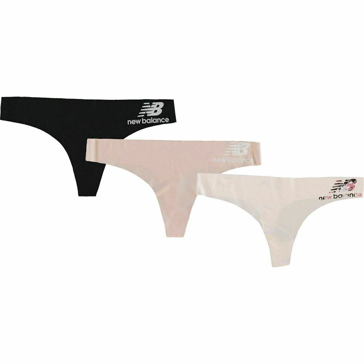 NEW BALANCE Womens 3pk Seamless Thongs Knickers Black/Blush/Nude size L