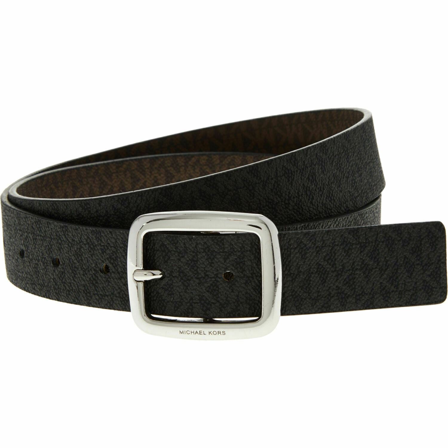 MICHAEL KORS Women's REVERSIBLE Monogram Belt, Black-Brown, size MEDIUM